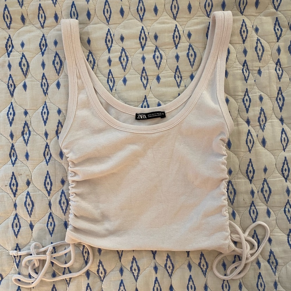 ZARA tie side white tank